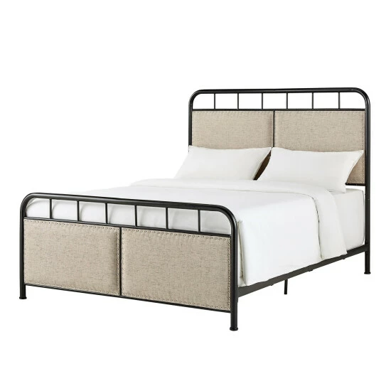 Best Pirce π Carbon Loft Gilles Beige Upholstered Black Metal Queen Bed π - Image 4