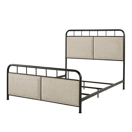 Best Pirce π Carbon Loft Gilles Beige Upholstered Black Metal Queen Bed π - Image 5