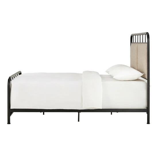 Best Pirce π Carbon Loft Gilles Beige Upholstered Black Metal Queen Bed π - Image 7