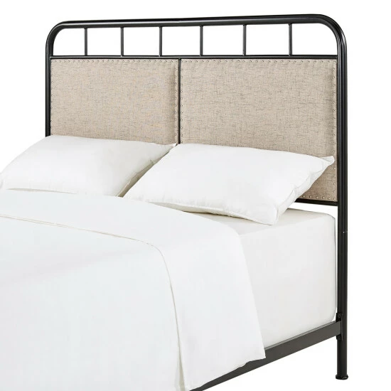 Best Pirce π Carbon Loft Gilles Beige Upholstered Black Metal Queen Bed π - Image 8