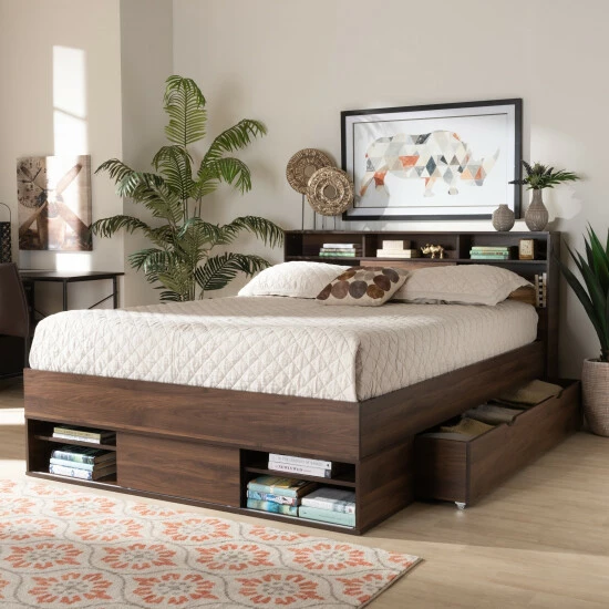 Wholesale π Carbon Loft Guararra Walnut Brown Wood Platform Storage Bed With Shelves π―