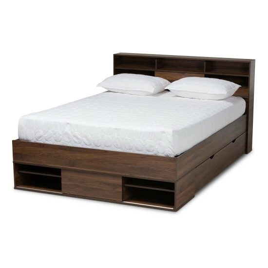 Wholesale π Carbon Loft Guararra Walnut Brown Wood Platform Storage Bed With Shelves π― - Image 2