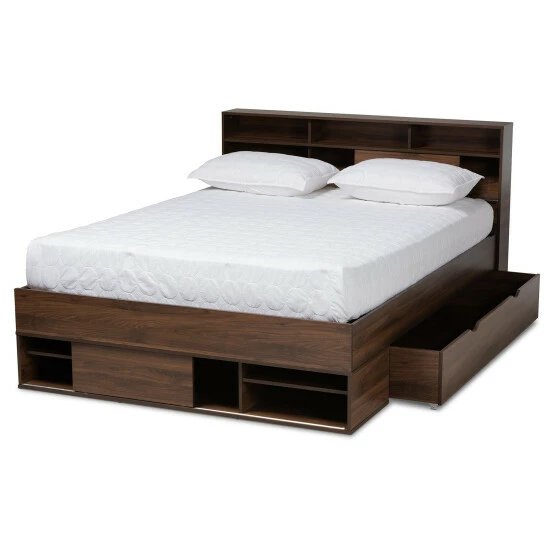 Wholesale π Carbon Loft Guararra Walnut Brown Wood Platform Storage Bed With Shelves π― - Image 3