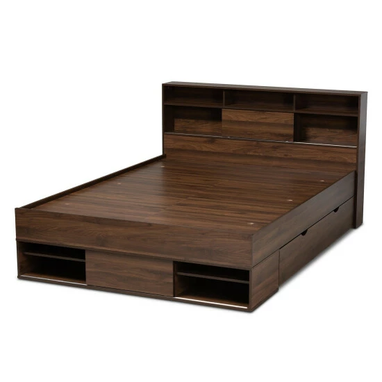 Wholesale π Carbon Loft Guararra Walnut Brown Wood Platform Storage Bed With Shelves π― - Image 5