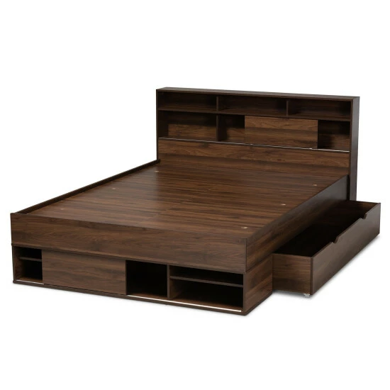 Wholesale π Carbon Loft Guararra Walnut Brown Wood Platform Storage Bed With Shelves π― - Image 6