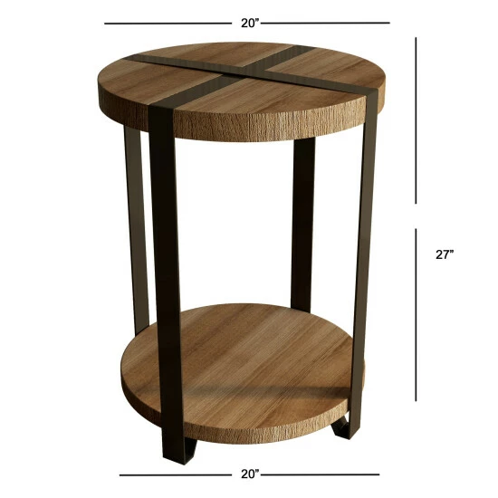 Coupon π₯ Carbon Loft Kenyon Natural Reclaimed Wood/Metal Rustic Round End Table π - Image 6