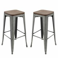 Best Pirce π Carbon Loft Borelli Elm Wood/ Brushed Grey Metal 30-inch Bar Stools (Set Of 2) Silver βοΈ