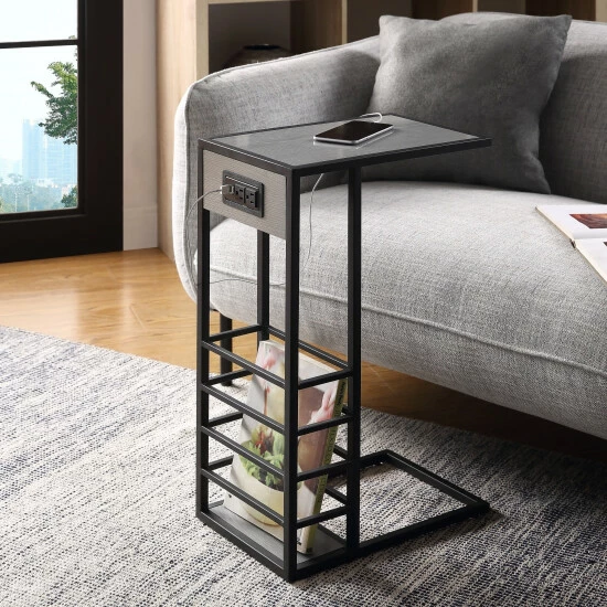 Deals π Carbon Loft Abidin C-table With USB Ports/Outlets And Magazine Storage Grey/black π