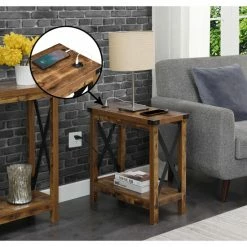 Best Sale 🌟 Carbon Loft Dahlonega Chairside Table With Charging Station And Shelf Barnwood/black 🔔