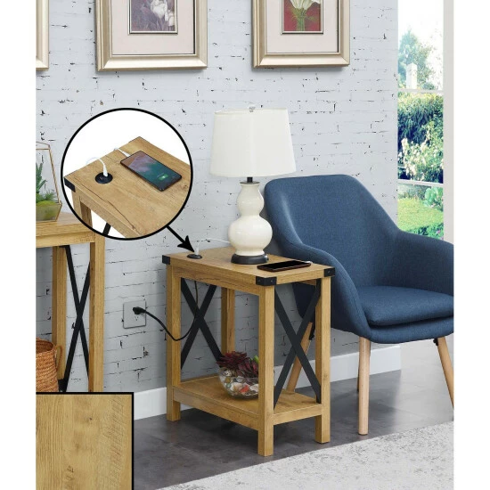 Best Sale π Carbon Loft Dahlonega Chairside Table With Charging Station And Shelf Barnwood/black π - Image 5