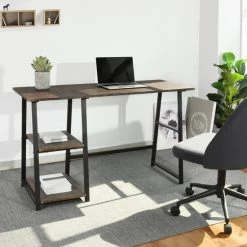 Best deal ⌛ Carbon Loft Abrahams Computer Writing Desk With 2 Shelves Dark Grey ✔️