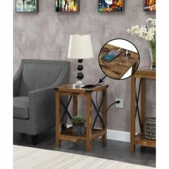 New 🥰 Carbon Loft Dahlonega End Table With Charging Station With Shelf Barnwood/black 🛒