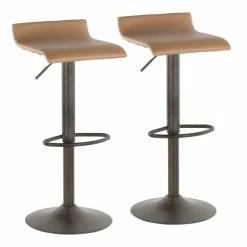 Cheapest ⭐ Carbon Loft Hess Industrial Barstool In Antique Metal And Faux Leather (Set Of 2) Brown 💯