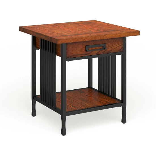 Outlet β Carbon Loft Peter Matte Black Slatted Metal Oak End Table With Drawer π