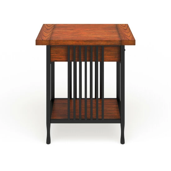Outlet β Carbon Loft Peter Matte Black Slatted Metal Oak End Table With Drawer π - Image 3