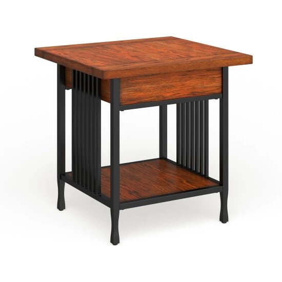 Outlet β Carbon Loft Peter Matte Black Slatted Metal Oak End Table With Drawer π - Image 4