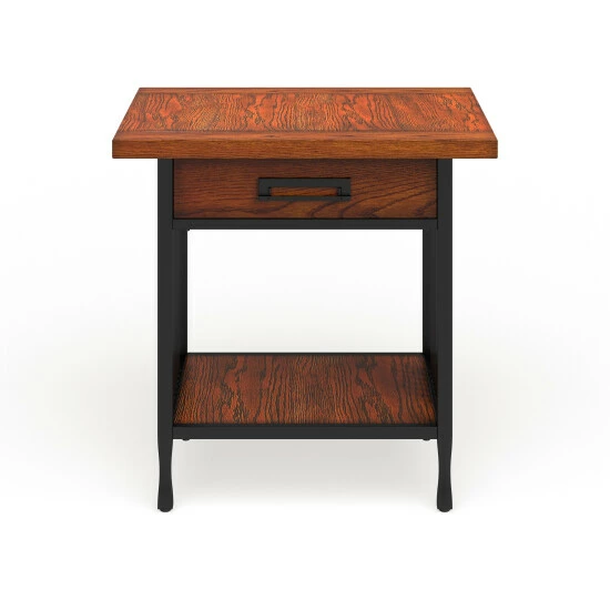 Outlet β Carbon Loft Peter Matte Black Slatted Metal Oak End Table With Drawer π - Image 6