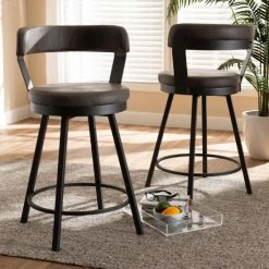 Promo 👏 Carbon Loft Goddard Industrial Grey Fabric Swivel Pub Stool Set ✨