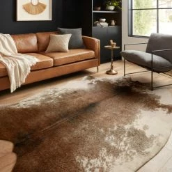 Brand new 🧨 Carbon Loft Van Leeuwenhoek Faux Cowhide Area Rug Brown 😍