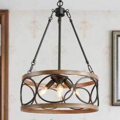 Best reviews of ⭐ Carbon Loft Farmhouse 4-Light Drum Wood Grain Chandelier 🔥
