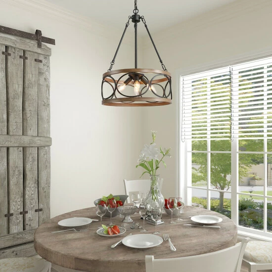 Best reviews of β Carbon Loft Farmhouse 4-Light Drum Wood Grain Chandelier π₯ - Image 3