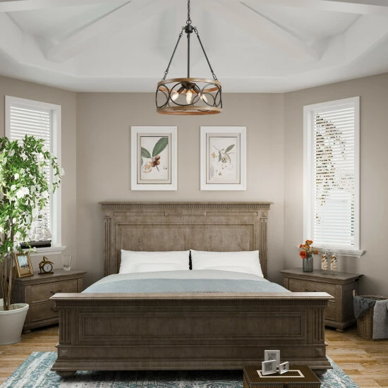 Best reviews of β Carbon Loft Farmhouse 4-Light Drum Wood Grain Chandelier π₯ - Image 5