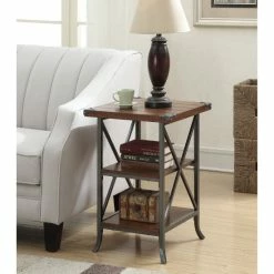 Flash Sale ⭐ Carbon Loft Brookline 2-shelf Rustic Industrial End Table Dark Walnut/slate Frame ✨