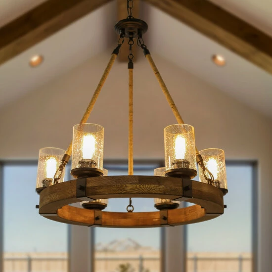 Best deal π Carbon Loft Stiliyana Farmhouse 6-light Wood Chandelier With Glass Shade For Dining Room - D25"x H 28" π₯
