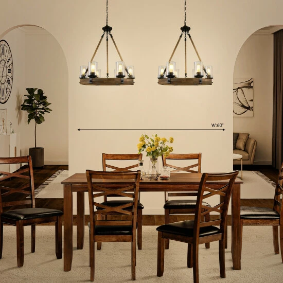 Best deal π Carbon Loft Stiliyana Farmhouse 6-light Wood Chandelier With Glass Shade For Dining Room - D25"x H 28" π₯ - Image 3