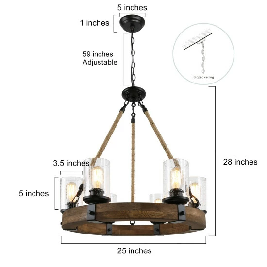 Best deal π Carbon Loft Stiliyana Farmhouse 6-light Wood Chandelier With Glass Shade For Dining Room - D25"x H 28" π₯ - Image 5