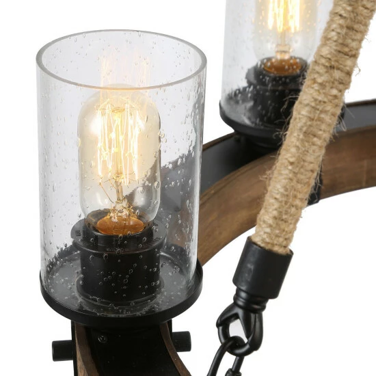 Best deal π Carbon Loft Stiliyana Farmhouse 6-light Wood Chandelier With Glass Shade For Dining Room - D25"x H 28" π₯ - Image 8