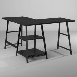 New 🎁 Carbon Loft Angband L-shaped Corner Computer Desk With Shelf Black 👍