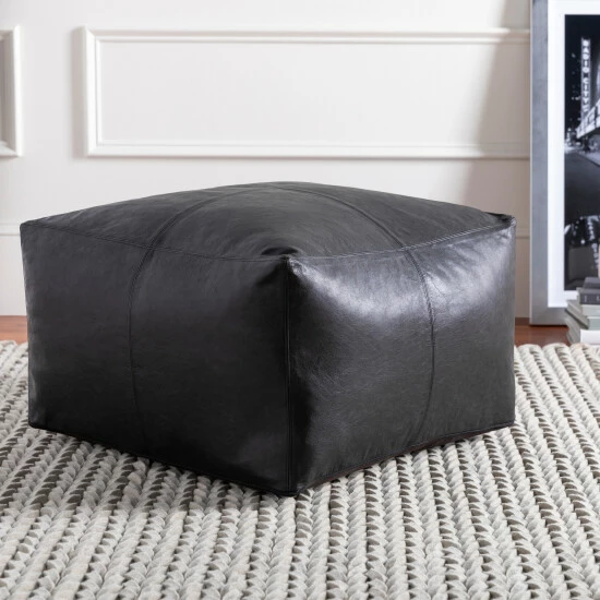 Coupon π Carbon Loft Horn Stiched Leather 22-inch Square Pouf Black β - Image 2