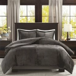 Wholesale 🎉 Carbon Loft Sterling Corduroy Plush Comforter Mini Set Brown 💯