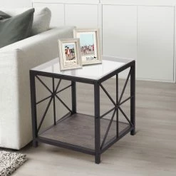New ⭐ Carbon Loft Minastir Rustic-style Side End Table Walnut ✨