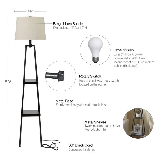 Cheapest π― Carbon Loft Gallatin Lighting 3-way 58-inch Distressed Iron Etagere Floor Lamp β - Image 3
