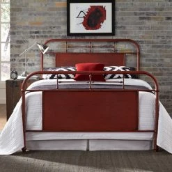 Promo 😉 Carbon Loft Vintage Series Distressed Metal Queen Bed - Red ✔️