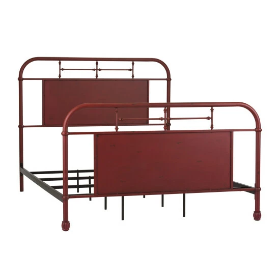 Promo π Carbon Loft Vintage Series Distressed Metal Queen Bed - Red βοΈ - Image 2