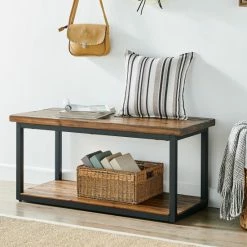 Wholesale 🔥 Carbon Loft Ciaravino 40-inch Rustic Wood Bench W/ Low Shelf 👍