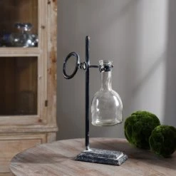Buy ❤️ Carbon Loft Abiram Glass Flask Vase With Oval Ring Support Metal Stand Table Top Accessory 😀