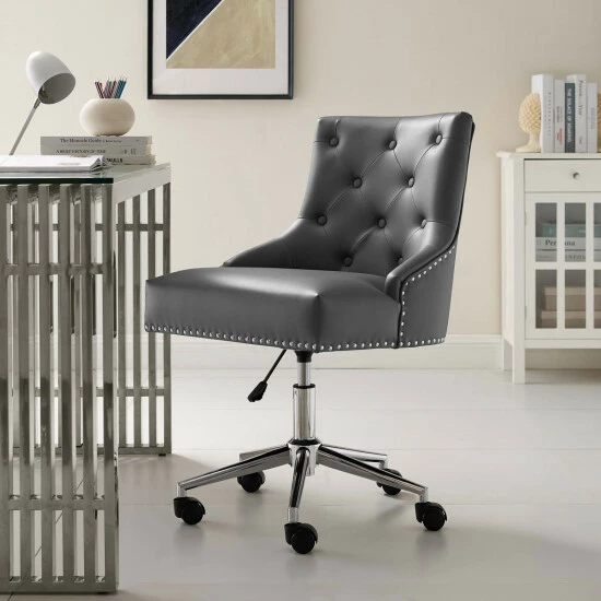 Outlet ❤️ Carbon Loft Mullally Tufted Button Swivel Faux Leather Office Chair White 🤩 - Image 8