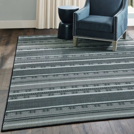 Outlet π Carbon Loft Binney Geometric Stripes Area Rug Black/cream π - Image 3