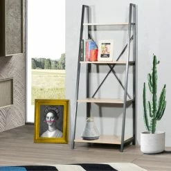 Promo 🔔 Carbon Loft Cavendish Open Oak Wood 4-tier Storage Ladder Bookcase - 53"*20"*16" 🤩