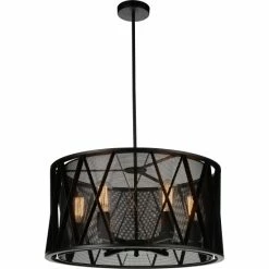 New 🎁 Carbon Loft Shosh 4-light Black Drum Chandelier 😍