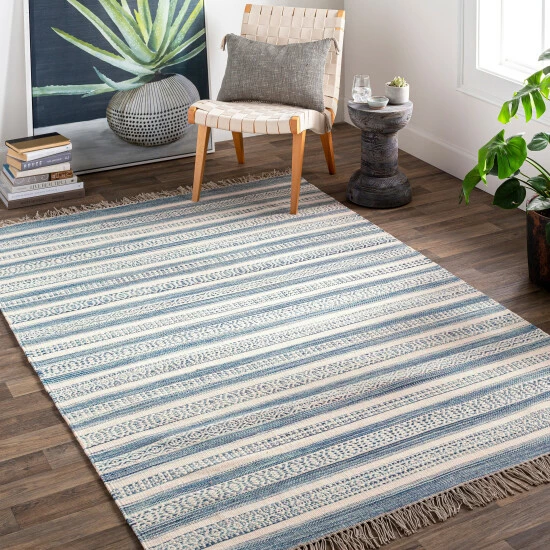 Promo β Carbon Loft Salmon Stripe Wool/ Cotton Area Rug Blue β¨ - Image 6