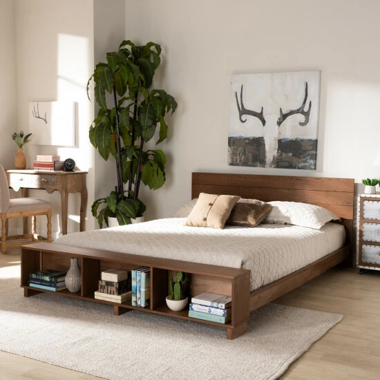 Hot Sale π Carbon Loft Dehaney Ash Walnut Finish Platform Bed With Shelves π