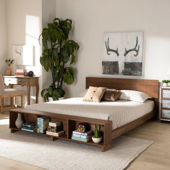 Hot Sale π Carbon Loft Dehaney Ash Walnut Finish Platform Bed With Shelves π - Image 7