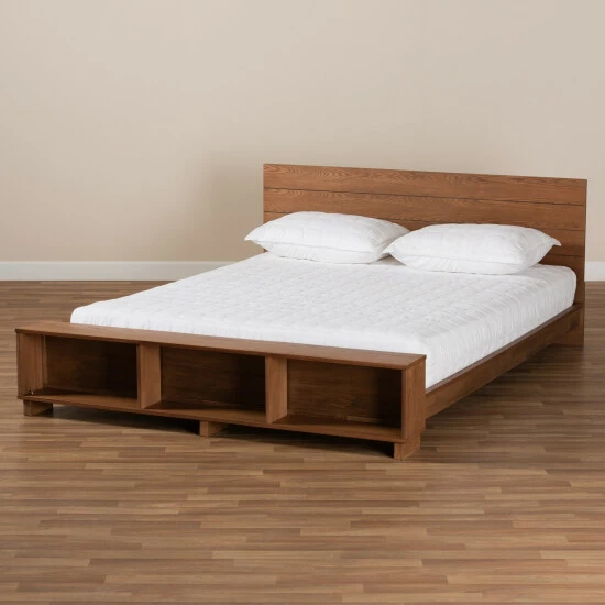 Hot Sale π Carbon Loft Dehaney Ash Walnut Finish Platform Bed With Shelves π - Image 8