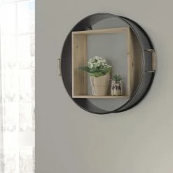 Discount ⭐ Carbon Loft Simonen Metal And Wood Round Hanging Wall Shelf ⌛