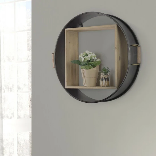 Discount β Carbon Loft Simonen Metal And Wood Round Hanging Wall Shelf β